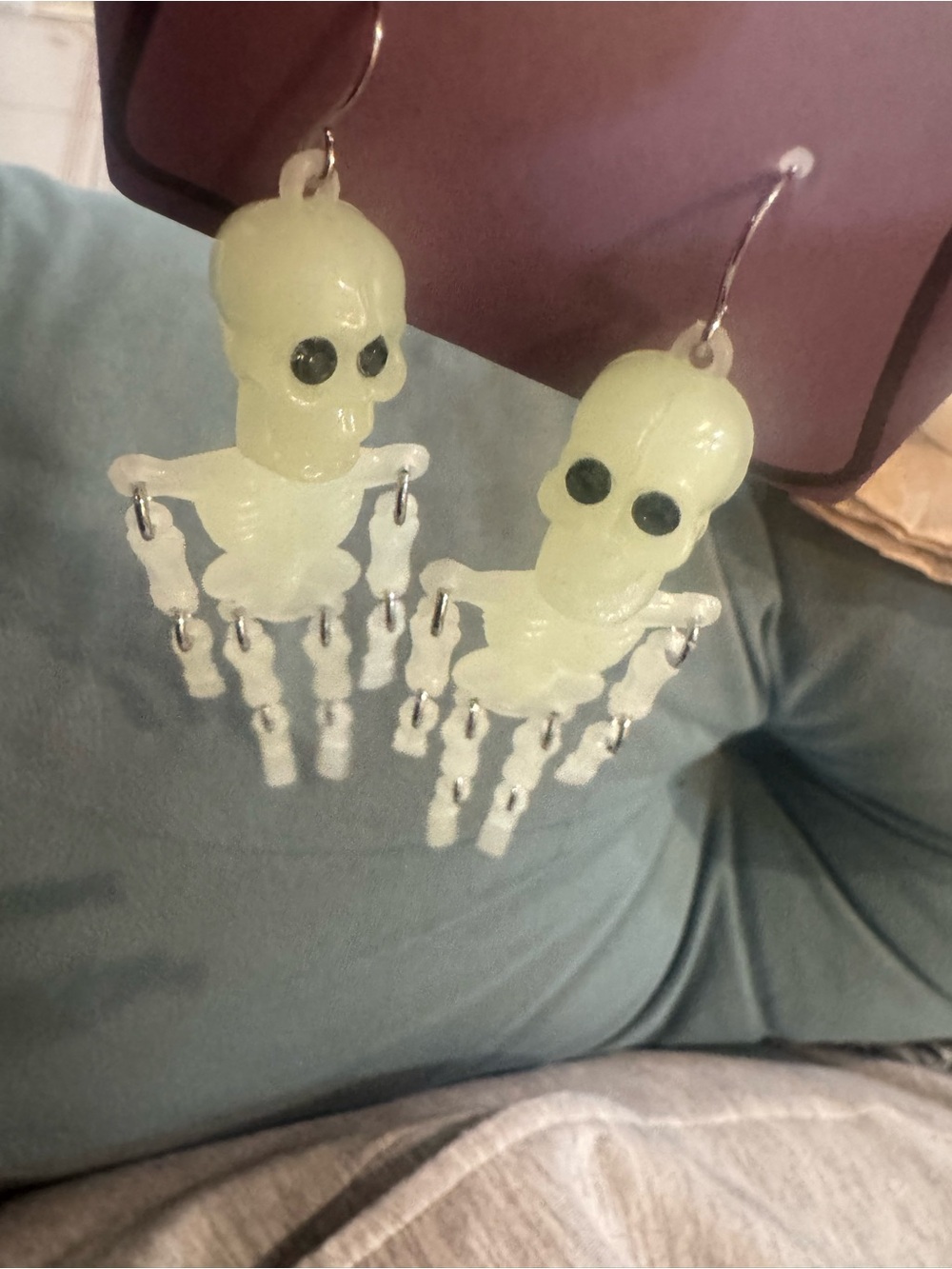 Glow-in-the-Dark Skeleton Dangle Earrings 3” long